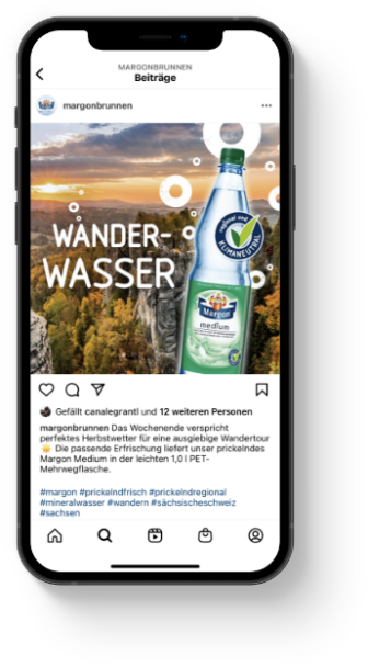 Mockup von einem Telefon mit einem Social Media Post von Margon